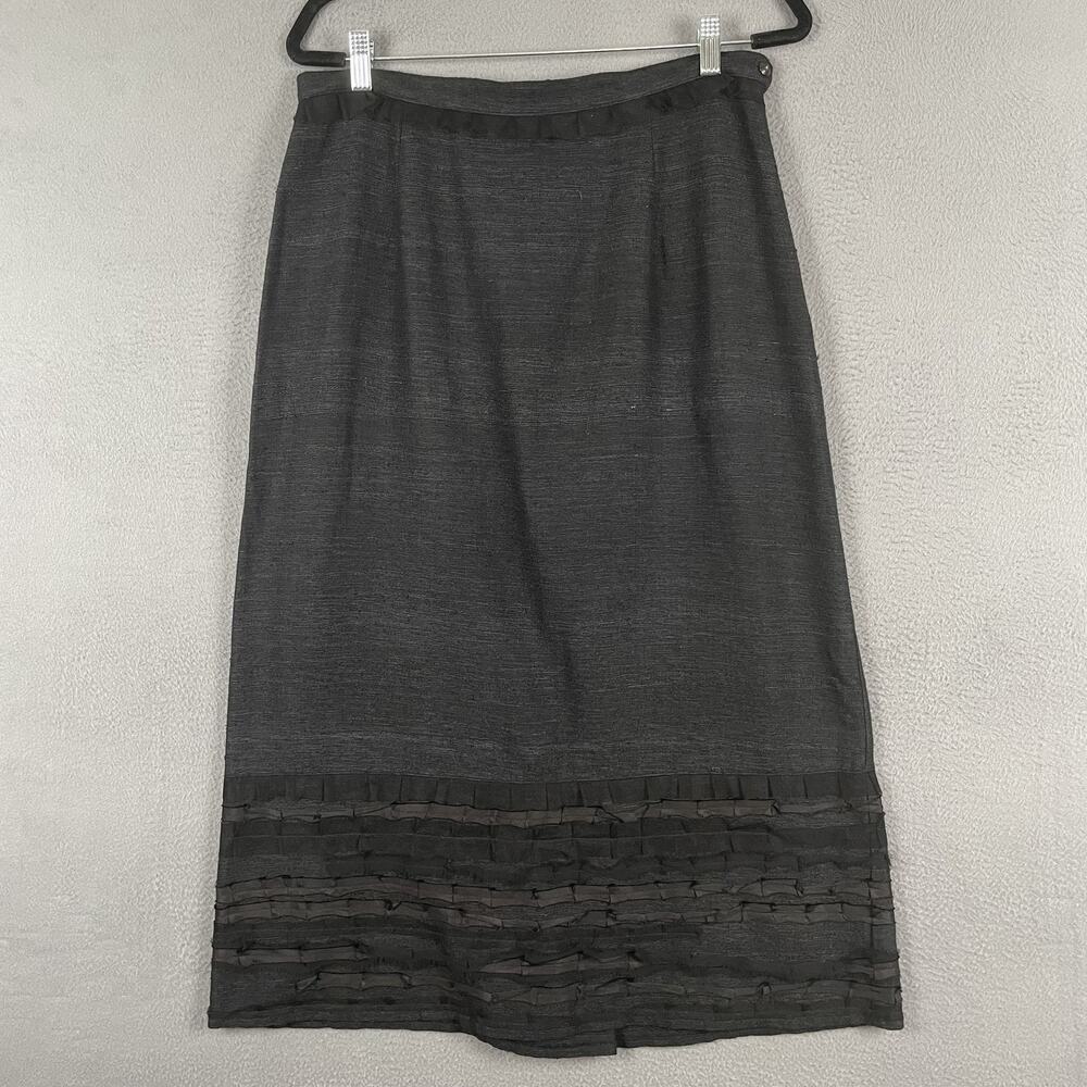 Neesh by D.A.R. Skirt Womens Large Black Silk Pleated Ruffle Trim Midi Lithuania